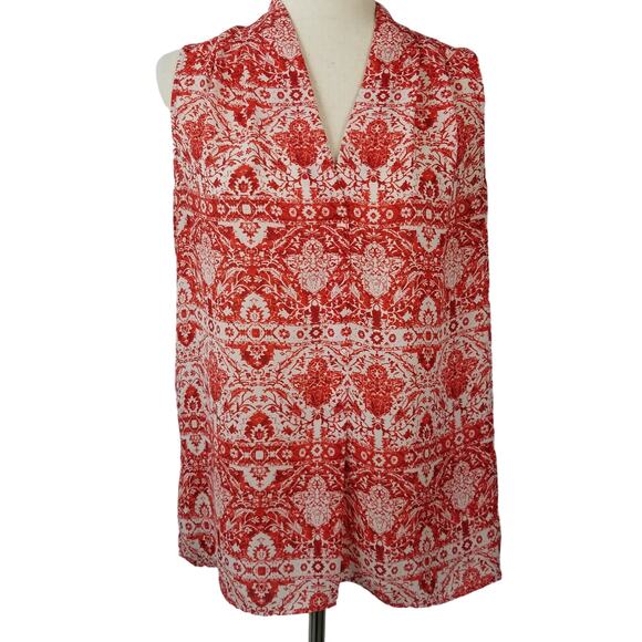 Laundry Shelli Segal Blouse Red White Pleated Light Silky Feel  Size S - Picture 1 of 6